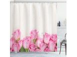 Abakuhaus Tenda Da Doccia Rosa, Bouquet Di Fiori In Fiore, Foglie Su Assi Di Legno, Stile Rustico, Foto Di San Valentino, 175 X 240 Cm, Crema, Verde, Rosa