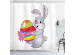 Abakuhaus Tenda Da Doccia Pasquale, Coniglietto Cartoon, Uovo Di Pasqua Colorato A Strisce Con Nastro, Illustrazione Colorata, 175 X 220 Cm, Multicolore