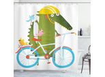 Abakuhaus Tenda Da Doccia Divertente, Uccellini Amici Bicicletta Struzhelm Disegno Cartoon Simpatico Motivo Animali Tropicali, 175 X 220 Cm, Multicolore