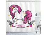 Abakuhaus Tenda Da Doccia Unicorno, Grafica Dell'animale Surreale Con Lungo Corno E Simbolo Del Coniglio Dell'energia Femminile, 175 X 240 Cm, Bianco Rosa