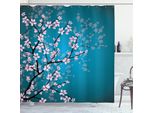 Abakuhaus Tenda Da Doccia Giapponese, Fiori Rosa, Foglie E Piante Artificiali, Sfumature Ombre, Fiori Di Ciliegio Giapponesi Primaverili Nel Giardino Del Parco, 175 X 200 Cm, Blu Petrolio E Rosa Chiaro