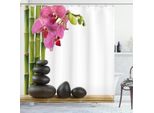 Tenda Da Doccia Abakuhaus Spa, Bellissima Orchidea Rosa Con Bambù E Immagine Di Massaggio Con Pietre Calde Nere, 175 X 240 Cm, Nero Verde Rosa