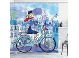 Abakuhaus Paris Tenda Da Doccia, Donna Con Berretto Basco E Gatto Divertente, Motivo Acquerellato, 175 X 240 Cm, Multicolore