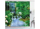 Abakuhaus Tenda Da Doccia Naturale, Cascata Che Scorre Lungo La Cascata Di Rocce E Fogliame Nella Foresta Della Valle, 175 X 240 Cm, Verde Felce E Azzurro