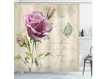 Abakuhaus Tenda Da Doccia Rosa, Francobollo Cartoline Con Delicati Fiori Di Rosa Con Foglie Motivo Romantico, 175 X 240 Cm, Rosa Pallido Verde Chiaro
