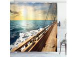 Abakuhaus Tenda Da Doccia Nautica, Barca A Vela Sulle Onde Del Mediterraneo Al Tramonto, Cielo, Nuvole, Viaggi, 175 X 240 Cm, Crema E Blu