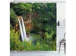 Abakuhaus Tenda Da Doccia Paesaggistica, Majestic Twin Wailua Cascate Kauai Hawaii Verde Foresta Erba Natura Panorama, 175 X 240 Cm, Verde
