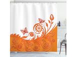Abakuhaus Tenda Da Doccia Arancione, Motivo Floreale Artistico Con Farfalle In Stile Vintage, 175 X 240 Cm, Arancione E Bianco