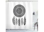 Abakuhaus Tenda Da Doccia In Tessuto, Acchiappasogni Etnico Con Fogliame Fiorito E Bobine Azteche Pendenti, 175 X 240 Cm, Bianco E Grigio Scuro