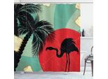 Abakuhaus Tenda Da Doccia Tropicale, Composizione Hawaiana In Stile Retrò Con Silhouette Di Fenicotteri E Palme, 175 X 240 Cm, Multicolore