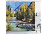 Abakuhaus Tenda Da Doccia Paesaggio, Montagne Del Colorado Con Foresta Rigogliosa E Fiume, Fogliame Estivo, Foto Idilliaca, 175 X 240 Cm, Multicolore