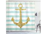 Abakuhaus Tenda Da Doccia Con Ancore, Stile Nordico Marino Ancora Dorata Sfondo A Righe Stampa Vintage, 175 X 200 Cm, Azzurro Pallido Bianco