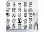 Abakuhaus Tenda Da Doccia Con Gatti, Animali Domestici Felici Disegnati A Mano, Divertente Caricatura, 175 X 200 Cm, Bianco E Nero