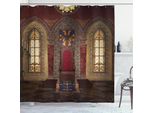 Abakuhaus Tenda Da Doccia Gotica, Trono Medievale Rosso Ritratto Dell'aquila Su Muro Antico Edificio Fantasy Stampa, 175 X 200 Cm, Marrone Rubino