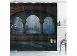 Abakuhaus Tenda Da Doccia Gotica, Castello Medievale Di Notte Con Antico Arco E Candele - Immagine Medievale Nebbiosa, 175 X 200 Cm, Blu Grigio Grigio Rosso