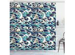 Abakuhaus Tenda Da Doccia Nautica, Stile Tradizionale Orientale Con Motivo Onde Oceaniche Con Schiuma E Spruzzi, 175 X 200 Cm, Bianco E Blu