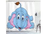 Abakuhaus Tenda Da Doccia Con Caricatura, Simpatico Elefantino, Figura, Bambini, Sala Giochi, Ragazze, Ragazzi, Stampa Artistica A Fumetti, 175 X 200 Cm, Blu E Rosa