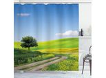 Abakuhaus Tenda Da Doccia Naturale, Paesaggio Rurale Con Campo Di Fiori, Alberi E Paesaggio Idilliaco, 175 X 200 Cm, Verde Mela E Azzurro Pallido