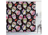 Abakuhaus Tenda Da Doccia Sugar Skull, Festive Graveyard Mexico Ritual Figures Mask Design Su Sfondo Nero, 175 X 200 Cm, Multicolore
