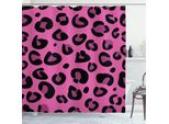 Abakuhaus Tenda Da Doccia Rosa Shocking, Motivo Leopardato Con Forme Astratte In Stile Safari Selvaggio E Giungla, 175 X 200 Cm, Nero E Rosa