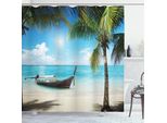 Abakuhaus Tenda Da Doccia Nautica, Piccola Barca Nell'atlantico Dominican Sunny Sea E Immagine Di Palme, 175 X 200 Cm, Verde Aqua Coconut