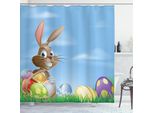 Abakuhaus Tenda Da Doccia Pasquale, Uova Di Pasqua Dipinte Con Pois, Chevron, Zigzag E Strisce In Un Cestino Con Coniglietto Cartoon, 175 X 200 Cm, Multicolore