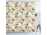 Abakuhaus Tenda Da Doccia Invernale, Immagini Di Ombre Di Cervi Rossi Con Fiori In Fiore Natura Astratta Di Natale, 175 X 200 Cm, Verde Oliva Verde Chiaro