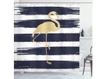 Abakuhaus Tenda Da Doccia Flamingo, Grazioso Motivo Con Fenicotteri Giallo Oro Su Sfondo Pennellato, 175 X 200 Cm, Blu Scuro, Senape, Bianco