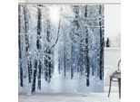 Abakuhaus Tenda Da Doccia Invernale, Bosco Innevato, Idilliaco Paesaggio Mattutino, Natura Natalizia Stagionale, 175 X 200 Cm, Nero, Bianco, Blu