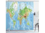 Abakuhaus Tenda Da Doccia Con Mappa Del Mondo, Mappa Topografica Dei Continenti, Paesi, Oceani, Mari, Montagne, 175 X 240 Cm, Multicolore