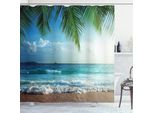 Abakuhaus Tenda Da Doccia Ocean, Palme, Isola Tropicale, Spiaggia, Costa, Onde, Hawaii, Nautica, Marina, 175 X 220 Cm, Blu E Verde