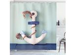 Abakuhaus Tenda Da Doccia Con Motivo Nautico, Tema Marittimo Nodo Con Motivo Ancora E Corda Foto Avventura In Mare, 175 X 220 Cm, Blu Azzurro