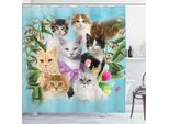 Abakuhaus Tenda Da Doccia Per Amanti Dei Gatti, Composizione Astratta Di Gatti Domestici, Gatti Domestici Con Composizione Fiorita, 175 X 240 Cm, Multicolore