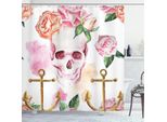 Abakuhaus Tenda Da Doccia Con Teschi, Ancora Marina Con Rose Vittoriane E Peonie, Stampa Vintage, 175 X 240 Cm, Verde Bianco Rosa