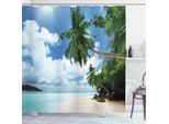 Abakuhaus Tenda Da Doccia Da Spiaggia, Palme, Foglie, Isola, Oceano, Giungla Esotica, Laguna, Tema Viaggi, 175 X 180 Cm, Verde, Blu, Acquamarina