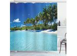 Abakuhaus Tenda Da Doccia Ocean, Spiaggia Resort Spa Palme E Mare Esotico Isola Tropicale Cielo Limpido Motivo, 175 X 180 Cm, Turchese Verde Blu