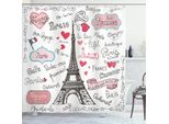 Abakuhaus Tenda Da Doccia Torre Eiffel, Simboli Di Parigi, Bandiere A Forma Di Cuore, Decorazioni Decorative Stampate In Digitale, 175 X 240 Cm, Bianco, Nero E Rosa