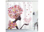 Abakuhaus Tenda Da Doccia Con Farfalle, Ragazza Con Un Cuore Di Farfalle, Immagine Fantasia Floreale Estiva, 175 X 200 Cm, Multicolore