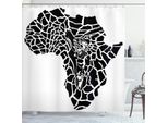 Abakuhaus Tenda Da Doccia Safari, Illustrazione Della Mappa Del Continente Africano Con Stampa Di Specie Selvatiche Su Pelle Animale, 175 X 200 Cm, Bianco E Nero