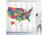 Abakuhaus Tenda Da Doccia Fernweh, Mappa Colorata Degli Stati Uniti Con Stati E Capitale Washington Florida Indiana, 175 X 200 Cm, Multicolore
