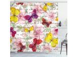Abakuhaus Tenda Da Doccia Con Farfalle, Fiori E Testo Camelia Lettera D'amore Calligrafia Romantica Classico Antico, 175 X 240 Cm, Multicolore