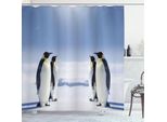 Abakuhaus Tenda Da Doccia Con Animali Marini, Due Coppie Di Pinguini Che Si Fronteggiano Nell'antartico Meridionale, 175 X 200 Cm, Viola Grigio Bianco Nero