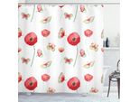 Abakuhaus Tenda Da Doccia Con Motivi Floreali, Motivo Vintage Con Papaveri E Farfalle, Stampa Artistica A Tema Romantico, 175 X 240 Cm, Cocco E Rosso