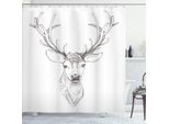Abakuhaus Tenda Da Doccia Con Corna Di Cervo, Schizzo Della Testa Di Cervo Illustrazioni Arte In Bianco E Nero Arte Animale Selvaggia Monocromatica, 175 X 180 Cm, Taupe Caldo