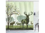 Abakuhaus Tenda Da Doccia Con Corna Di Cervo, Cervi E Animali Selvatici Nel Parco Patrimonio Naturale Mondiale Della Foresta Ren Scena Naturale, 175 X 220 Cm, Verde