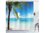Abakuhaus Tenda Da Doccia Ocean, Spiaggia Esotica, Palma, Cielo, Nuvole, Sabbia, Cielo Limpido, Isola, Paesaggio, 175 X 180 Cm, Verde, Bianco, Blu