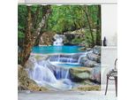 Abakuhaus Tenda Da Doccia Con Cascata, Immagine Fiabesca Di Una Cascata Asiatica Tra Le Rocce Nel Segreto Della Foresta, 175 X 200 Cm, Marrone Verde Blu