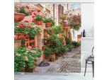 Abakuhaus Tenda Da Doccia Italiana, Vista Su Una Piccola Città Rinascimentale Con Portici Floreali, 175 X 240 Cm, Multicolore