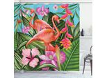 Abakuhaus Tenda Da Doccia Flamingo, Illustrazione Di Fenicotteri Con Giardino Tropicale Fiori Di Ibisco Vintage, 175 X 180 Cm, Verde Blu Rosa