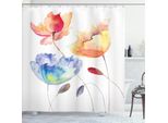 Abakuhaus Tenda Da Doccia Con Fiori Acquerellati, Fiori Estivi In Stile Retrò Effetto Pittura, La Natura Sta Navigando, 175 X 180 Cm, Arancione Blu Rosso
